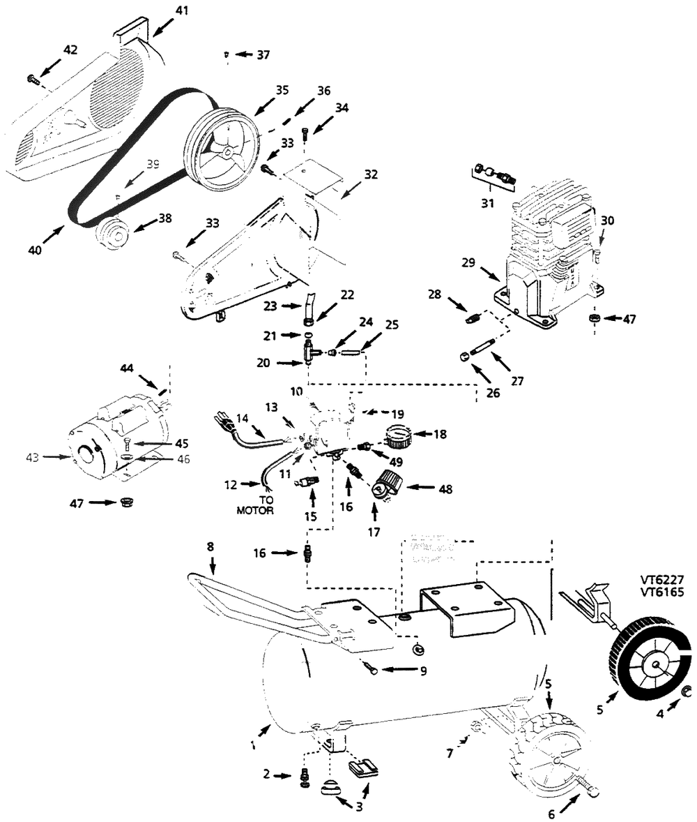 Air-Compressor Parts Diagram and Parts List for VT616502  Campbell Hausfeld Compressor